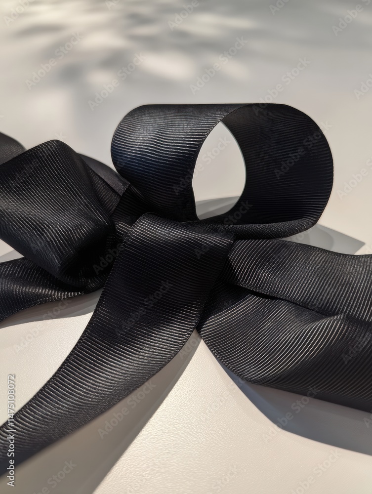 Aufkleber elegant black ribbon arrangement showcasing luxurious texture and shadowed edge in a well-lit indoor