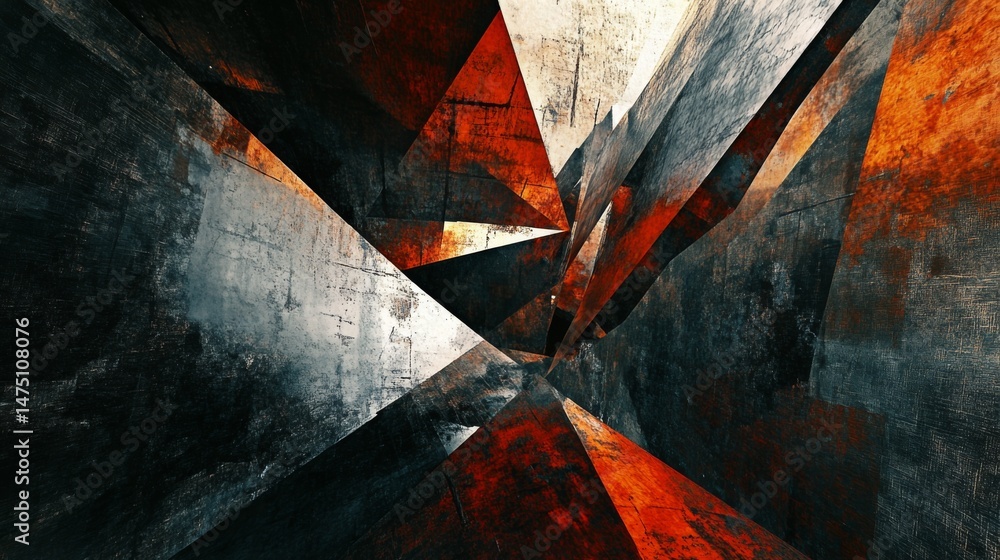 Poster an abstract background with geometric shapes and sharp angles, using contrasting colors and patterns