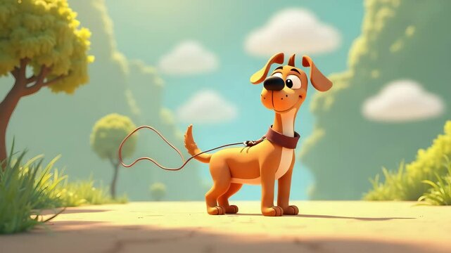 Animated Happy Dog in Cartoon Park