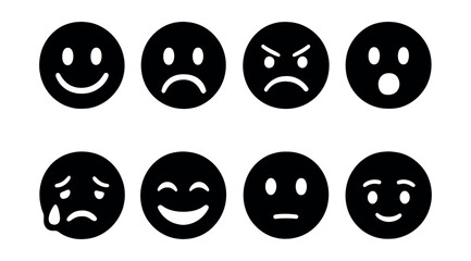 Fototapeta premium Diverse emotion silhouettes icons set – simple, mood and facial expression symbols