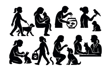 Pet care icons set – silhouette, animal welfare and veterinary symbols