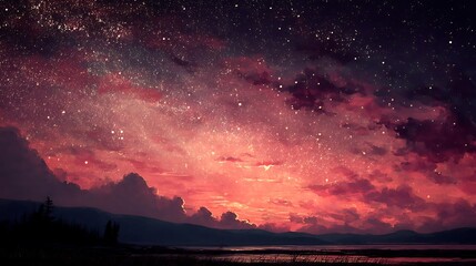 Fototapeta premium Starry night sky over a landscape