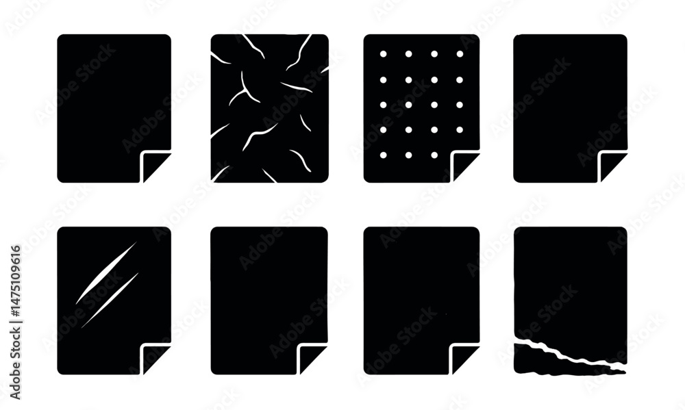Poster paper texture silhouette icons set – textured, background and design elements