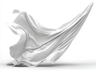 Fototapeta premium Flowing white silk fabric in motion against a white background studio shot abstract design element elegant and clean aesthetic dynamic composition