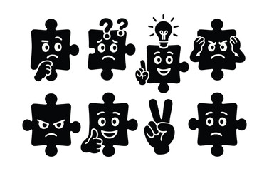 Puzzle emotion icons set – silhouette, expressive and mood symbols for creative projects