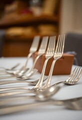 close up of forks and knives on a table