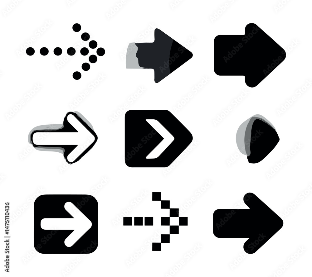 Poster abstract arrow icons set – silhouette, simple and directional navigation graphics