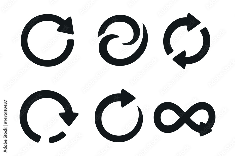Poster circular arrow icons set – silhouette, simple and minimal design elements
