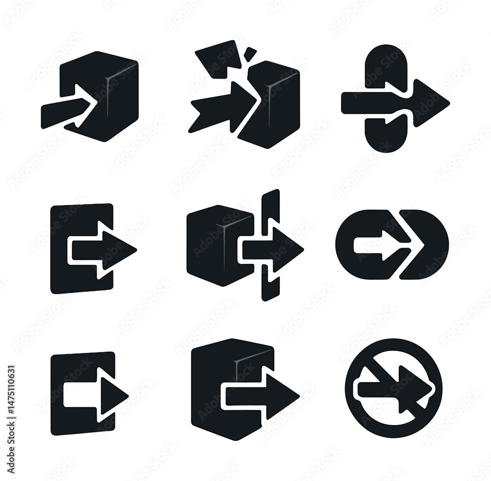 Poster arrows icons set – silhouette style with navigation and direction symbols