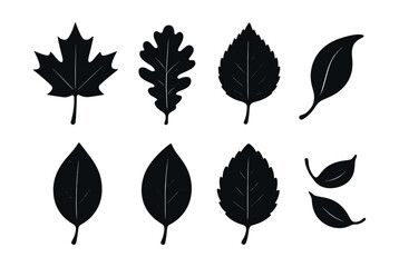 Autumn leaves icons set – silhouette style, simple and elegant seasonal symbols collection