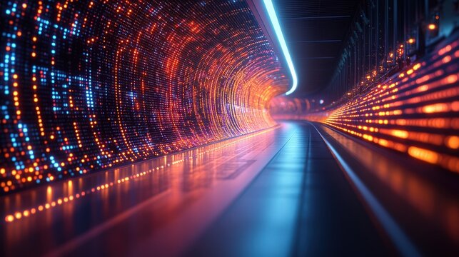 Vibrant led light tunnel with dynamic color patterns for futuristic themes