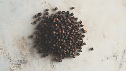 Whole cubeb peppercorns arranged in a loose cluster on a white surface, their dark gray color and rough texture creating a unique visual appeal.