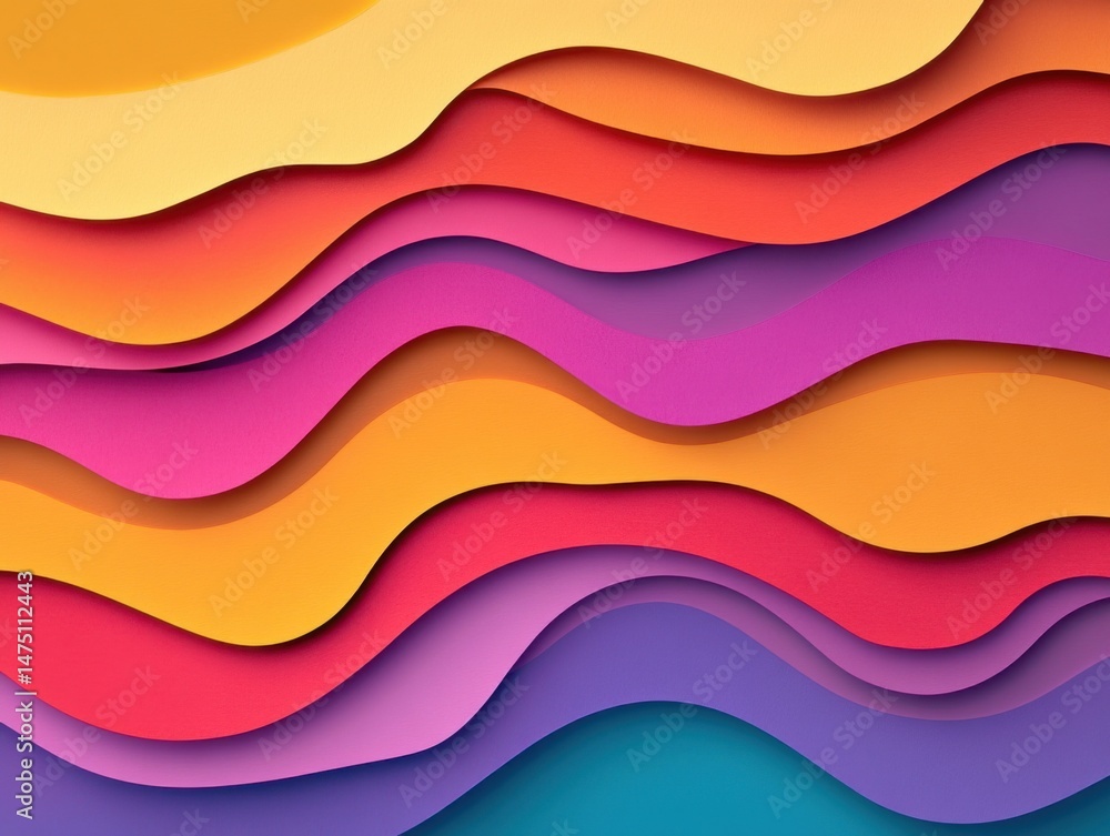Poster abstract paper layers in warm colors creating waves from above for backgrounds and textures in art d