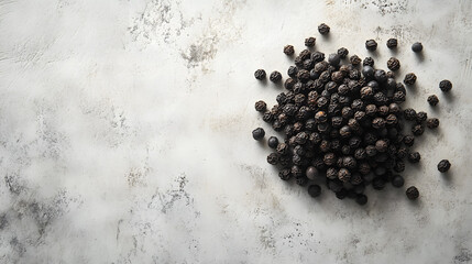 Whole cubeb peppercorns arranged in a loose cluster on a white surface, their dark gray color and rough texture creating a unique visual appeal.