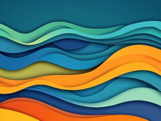 Abstract paper cut waves graphic design in vibrant colors top angle studio shot for backgrounds and templates