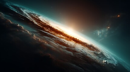 Fototapeta premium Earth seen from space, sunrise over clouds