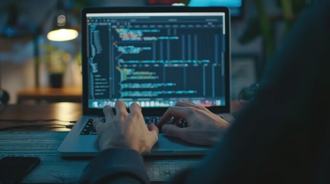 Man programmer software development working with laptop computer