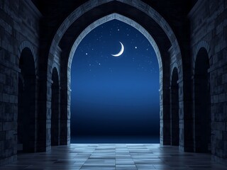 Beautiful Crescent Moon Eid or Ramadan backdrop at Night