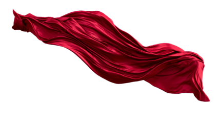 Flowing red fabric with elegant draping on transparent background
