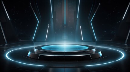 Digital technology Podium background with futuristic lights. AI generated image