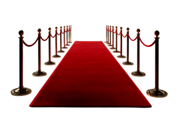 Red carpet walkway with velvet ropes and stanchions for events
