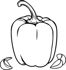 Line Art Drawing Of A Bell Pepper And Garlic Cloves