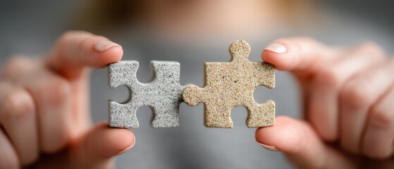 Businesswoman holding puzzle piece as part of team solution