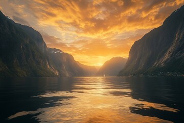 Dramatic Norwegian Fjord Sunset