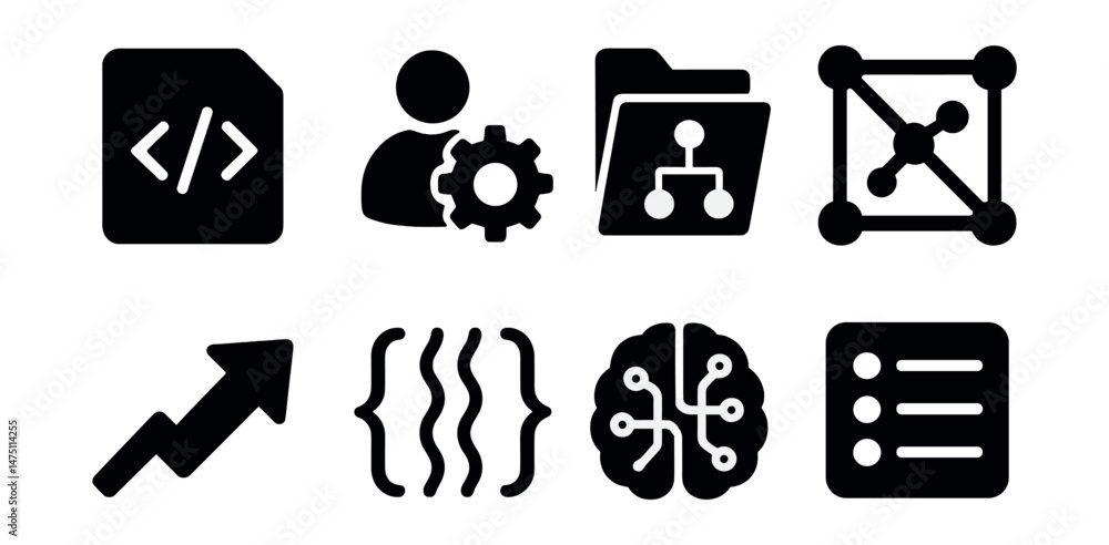 Poster data science silhouette icons set – tech, analytics and ai vector symbols