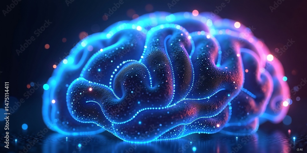 Poster an abstract tech-style background with neurons and brain ai