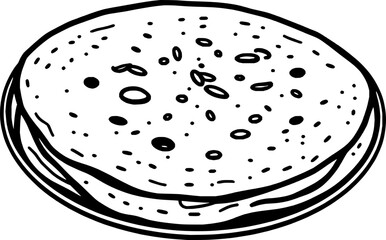 Delicious Flatbread on Plate Simple Line Art Illustration