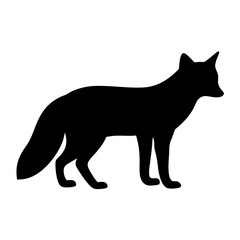 Black silhouette of a fox standing alert on a white background