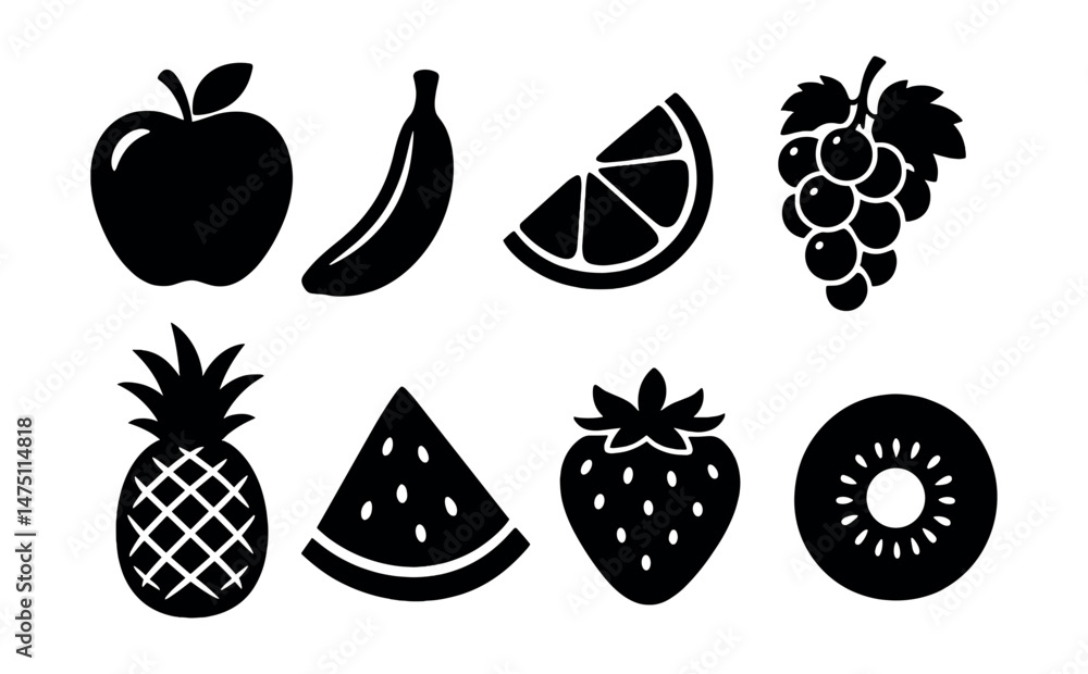 Poster fruit silhouette icons set – crisp, simple and elegant design for app and web use