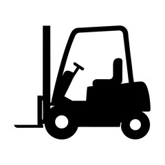Black silhouette of a forklift truck for loading and transporting goods