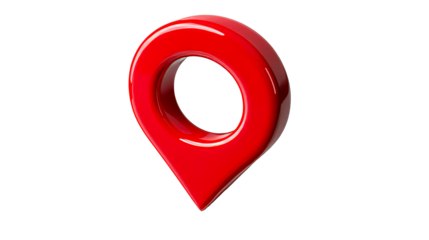Red location pin on transparent background for map applications