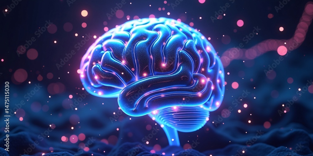 Poster an abstract tech-style background with neurons and brain ai