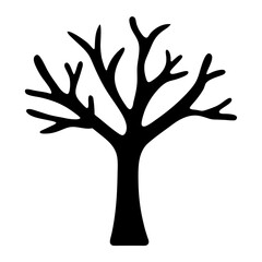 Black silhouette of leafless tree against a white background in digital artwork