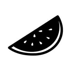 Single Black Silhouette of Watermelon Slice with Seeds on White Background
