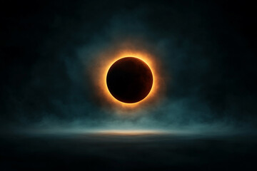 Obraz premium A stylized solar eclipse with glowing corona in a deep space setting