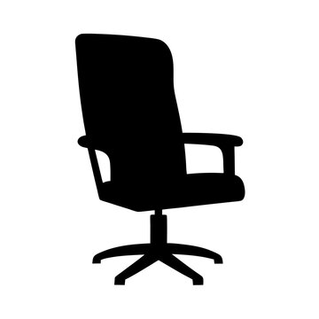recommend clip art: Black silhouette of a swivel office chair with armrests on white