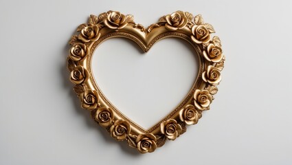 Classic floral heart-shaped gold picture frame for love theme