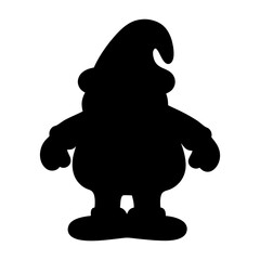 Silhouette of a stout gnome or dwarf wearing a pointed hat standing