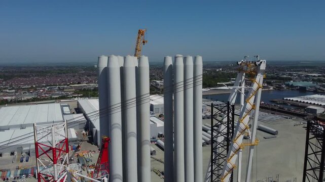 Green energy. Wind turbine blade production and transport site. UK