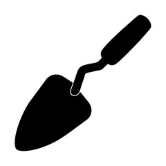 Simple black silhouette of a trowel used in gardening or construction