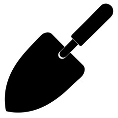 Black silhouette of a garden trowel, a small handheld gardening tool