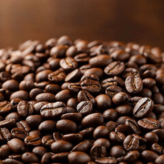 Naklejka premium Macro shot of coffee beans with warm lighting and rich texture in every detail
