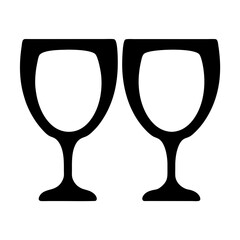 Two black silhouette wine glasses on a white background for celebration