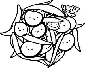 Adorable Cartoon Vegetables Green Beans and Cucumbers