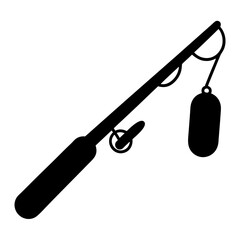 Monochrome Simple Illustration of a Fishing Rod with Float and Reel