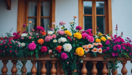 Vibrant floral display on a traditional balcony
